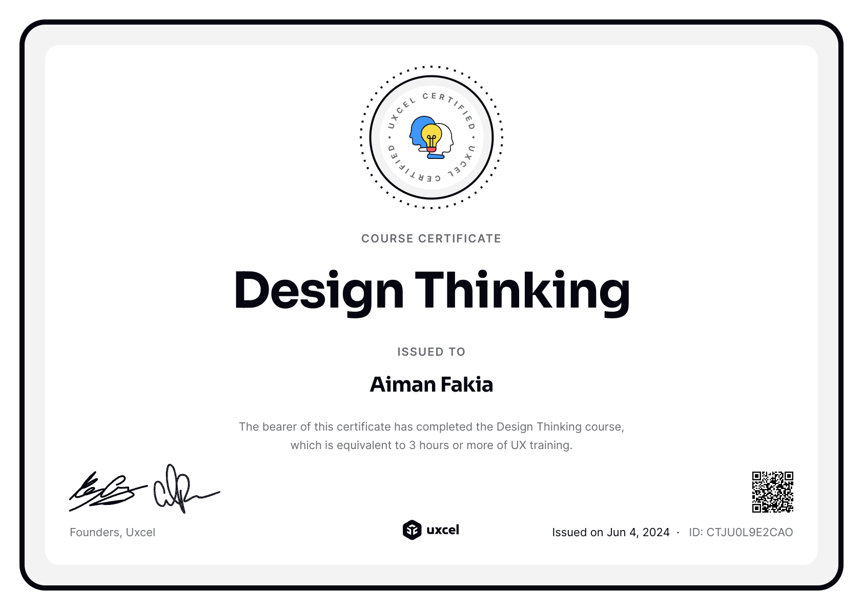 Aiman Fakia's certificate